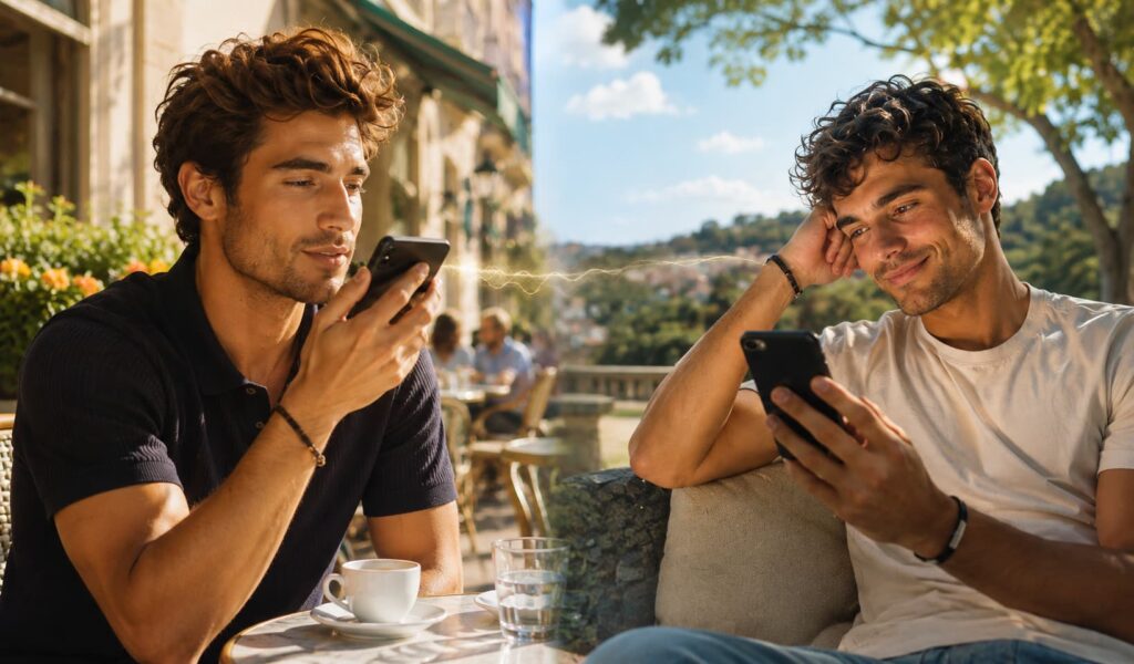 Deux hommes discutent par téléphone