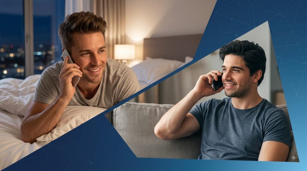 GayUp-Deux hommes au téléphone Deux hommes se parlent par téléphone